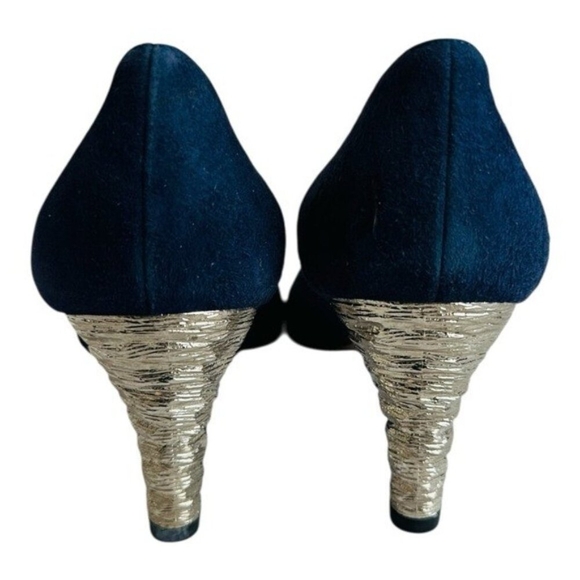 Vintage ESCADA Blue Suede Silver Heel Pumps Women’s Size 37 Italy 1990s - Picture 5 of 7